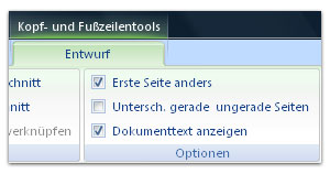 Kopf- und Fußzeilentools, Entwurf